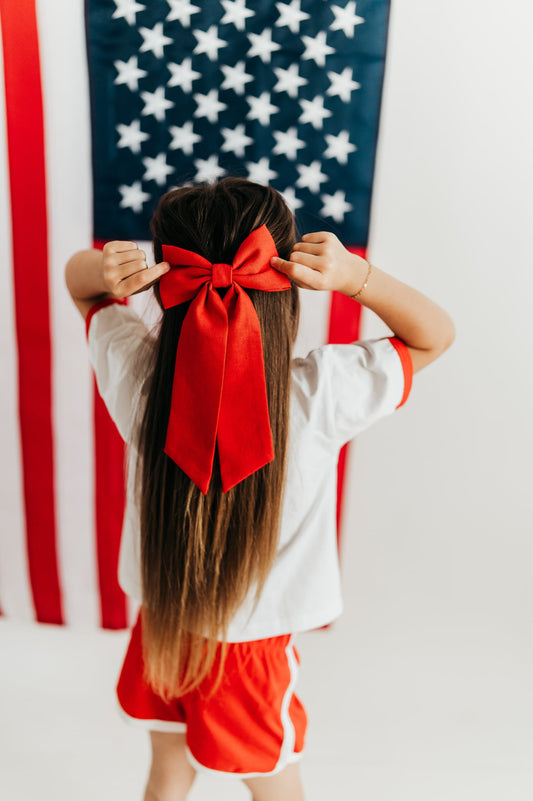 Long Red Linen Bow