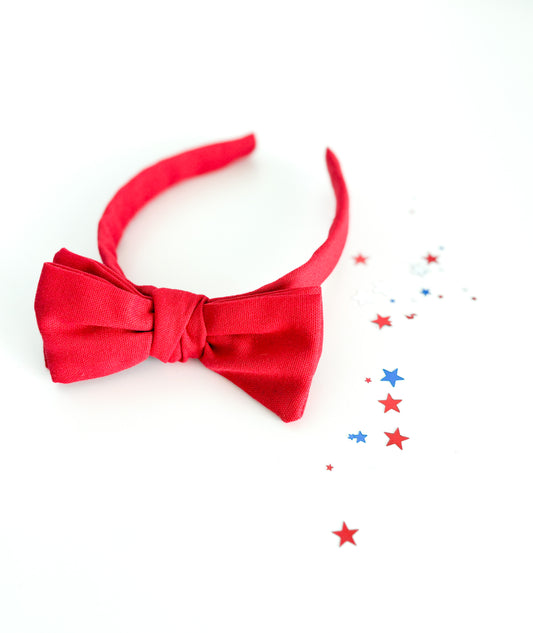 Red Linen Bow-Knotted Headband