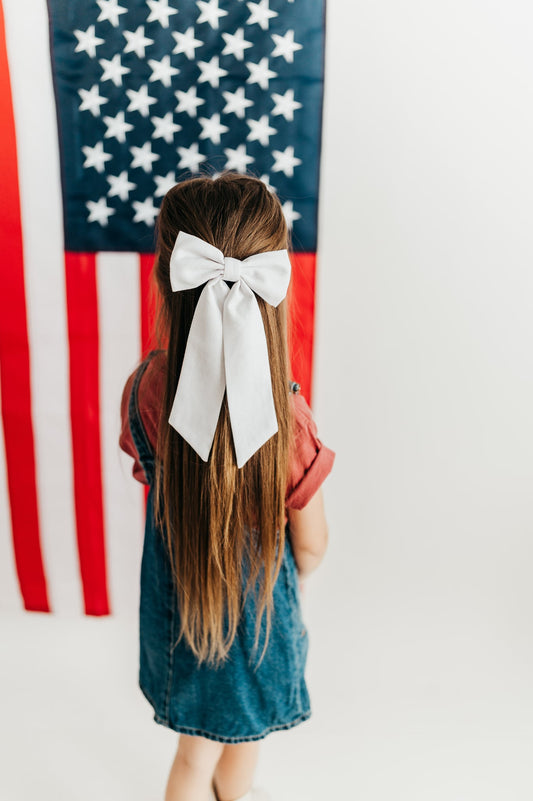 Long White Linen Bow